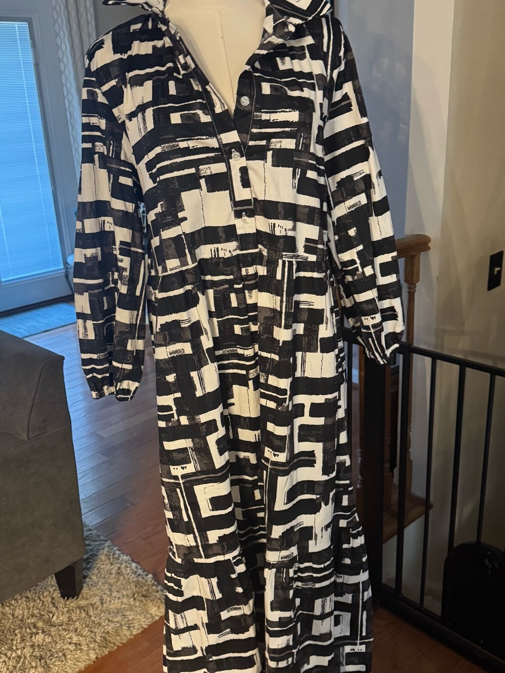 Rachel Zoe Black and White Tiered Cotton Maxi Dress, L, NWT